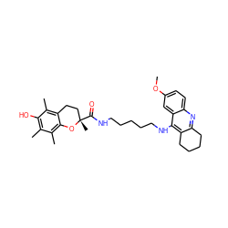 COc1ccc2nc3c(c(NCCCCCNC(=O)[C@@]4(C)CCc5c(C)c(O)c(C)c(C)c5O4)c2c1)CCCC3 ZINC000473152451