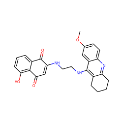 COc1ccc2nc3c(c(NCCNC4=CC(=O)c5c(O)cccc5C4=O)c2c1)CCCC3 ZINC000299822447