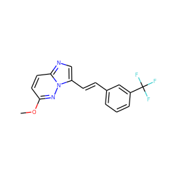 COc1ccc2ncc(/C=C/c3cccc(C(F)(F)F)c3)n2n1 ZINC001772584382
