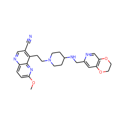 COc1ccc2ncc(C#N)c(CCN3CCC(NCc4cc5c(cn4)OCCO5)CC3)c2n1 ZINC000082156566