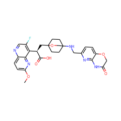 COc1ccc2ncc(F)c([C@@H](CC34CCC(NCc5ccc6c(n5)NC(=O)CO6)(CC3)CO4)C(=O)O)c2n1 ZINC000149105037