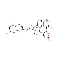COc1ccc2ncc(F)c([C@@H]3OC(=O)O[C@H]3C34CCC(NCc5ccc6c(n5)NC(=O)CO6)(CC3)CO4)c2n1 ZINC000149196480