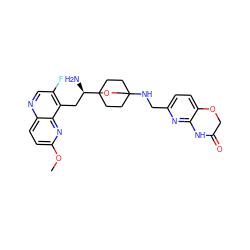 COc1ccc2ncc(F)c(C[C@@H](N)C34CCC(NCc5ccc6c(n5)NC(=O)CO6)(CC3)CO4)c2n1 ZINC000149099338