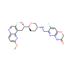 COc1ccc2ncc(F)c(C[C@H](O)[C@@H]3CC[C@@H](NCc4nc5c(cc4F)OCC(=O)N5)CO3)c2n1 ZINC000473094087