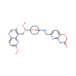 COc1ccc2ncc(F)c(C[C@H](OC)C34CCC(NCc5ccc6c(n5)NC(=O)CO6)(CC3)CO4)c2n1 ZINC000149173499