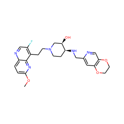 COc1ccc2ncc(F)c(CCN3CC[C@H](NCc4cc5c(cn4)OCCO5)[C@H](O)C3)c2n1 ZINC000034111149