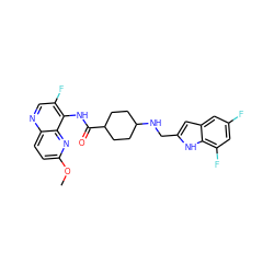 COc1ccc2ncc(F)c(NC(=O)C3CCC(NCc4cc5cc(F)cc(F)c5[nH]4)CC3)c2n1 ZINC000045231333
