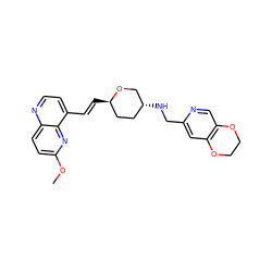 COc1ccc2nccc(/C=C/[C@@H]3CC[C@@H](NCc4cc5c(cn4)OCCO5)CO3)c2n1 ZINC000096284038