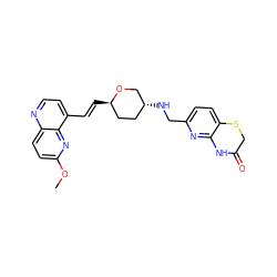 COc1ccc2nccc(/C=C/[C@@H]3CC[C@@H](NCc4ccc5c(n4)NC(=O)CS5)CO3)c2n1 ZINC000096284039