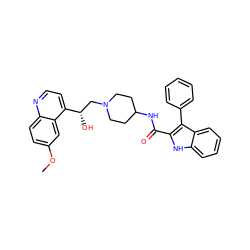 COc1ccc2nccc([C@@H](O)CN3CCC(NC(=O)c4[nH]c5ccccc5c4-c4ccccc4)CC3)c2c1 ZINC000045211276