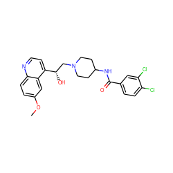 COc1ccc2nccc([C@@H](O)CN3CCC(NC(=O)c4ccc(Cl)c(Cl)c4)CC3)c2c1 ZINC000045230067