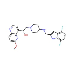 COc1ccc2nccc([C@@H](O)CN3CCC(NCc4cc5c(F)ccc(F)c5[nH]4)CC3)c2n1 ZINC000045324921
