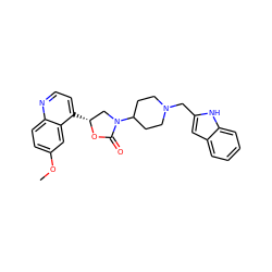 COc1ccc2nccc([C@@H]3CN(C4CCN(Cc5cc6ccccc6[nH]5)CC4)C(=O)O3)c2c1 ZINC000014020727