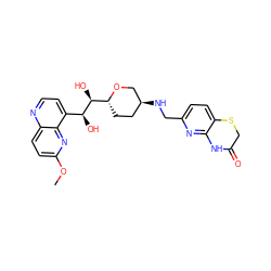 COc1ccc2nccc([C@H](O)[C@@H](O)[C@H]3CC[C@H](NCc4ccc5c(n4)NC(=O)CS5)CO3)c2n1 ZINC000096284033
