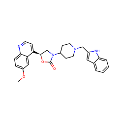 COc1ccc2nccc([C@H]3CN(C4CCN(Cc5cc6ccccc6[nH]5)CC4)C(=O)O3)c2c1 ZINC000003948850