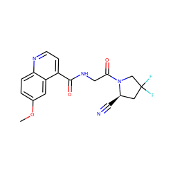 COc1ccc2nccc(C(=O)NCC(=O)N3CC(F)(F)C[C@H]3C#N)c2c1 ZINC000169312175