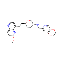 COc1ccc2nccc(CC[C@@H]3CC[C@@H](NCc4cc5c(cn4)OCCO5)CO3)c2n1 ZINC000096284050