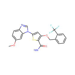 COc1ccc2ncn(-c3cc(OCc4ccccc4C(F)(F)F)c(C(N)=O)s3)c2c1 ZINC000038429265