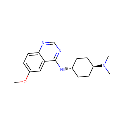 COc1ccc2ncnc(N[C@H]3CC[C@H](N(C)C)CC3)c2c1 ZINC000584615246