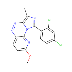 COc1ccc2nnc3c(C)nc(-c4ccc(Cl)cc4Cl)n3c2n1 ZINC000084687883