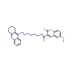 COc1ccc2oc(=O)c(C(=O)NCCCCCNc3c4c(nc5ccccc35)CCCC4)cc2c1 ZINC000299836355