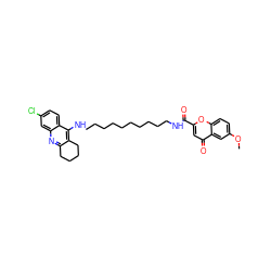 COc1ccc2oc(C(=O)NCCCCCCCCCCNc3c4c(nc5cc(Cl)ccc35)CCCC4)cc(=O)c2c1 ZINC000084619770