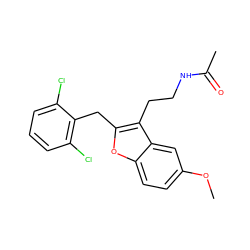 COc1ccc2oc(Cc3c(Cl)cccc3Cl)c(CCNC(C)=O)c2c1 ZINC000013474345