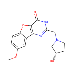 COc1ccc2oc3c(=O)[nH]c(CN4CC[C@H](O)C4)nc3c2c1 ZINC000084758014