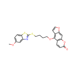 COc1ccc2sc(SCCCCOc3c4ccoc4cc4oc(=O)ccc34)nc2c1 ZINC000202172172