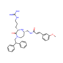 COc1cccc(/C=C/C(=O)NC[C@@H]2CCN(CC(c3ccccc3)c3ccccc3)C(=O)[C@H](CCCNC(=N)N)N2)c1 ZINC000118687064