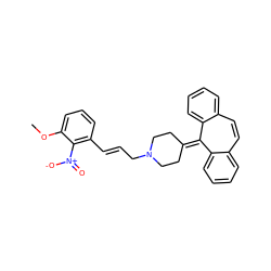 COc1cccc(/C=C/CN2CCC(=C3c4ccccc4C=Cc4ccccc43)CC2)c1[N+](=O)[O-] ZINC000001996701