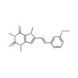 COc1cccc(/C=C/c2cc3c(c(=O)n(C)c(=O)n3C)n2C)c1 ZINC000095596940