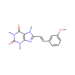 COc1cccc(/C=C/c2nc3c(c(=O)n(C)c(=O)n3C)n2C)c1 ZINC000013826937