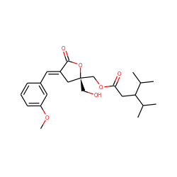 COc1cccc(/C=C2\C[C@@](CO)(COC(=O)CC(C(C)C)C(C)C)OC2=O)c1 ZINC000013704217