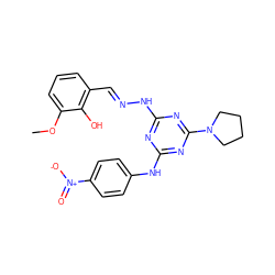 COc1cccc(/C=N/Nc2nc(Nc3ccc([N+](=O)[O-])cc3)nc(N3CCCC3)n2)c1O ZINC000013544846