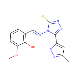 COc1cccc(/C=N/n2c(S)nnc2-c2cc(C)n[nH]2)c1O ZINC000013655728