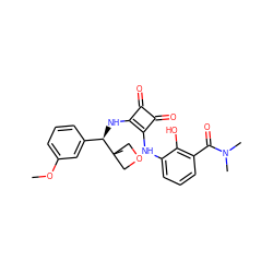 COc1cccc([C@@H](Nc2c(Nc3cccc(C(=O)N(C)C)c3O)c(=O)c2=O)C2(C)COC2)c1 ZINC000207341439