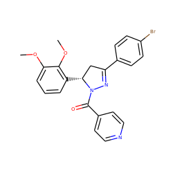 COc1cccc([C@@H]2CC(c3ccc(Br)cc3)=NN2C(=O)c2ccncc2)c1OC ZINC000010013867