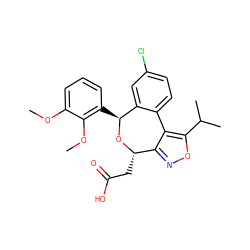 COc1cccc([C@@H]2O[C@@H](CC(=O)O)c3noc(C(C)C)c3-c3ccc(Cl)cc32)c1OC ZINC000043178075