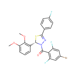 COc1cccc([C@@H]2SC(c3ccc(F)cc3)=NN2C(=O)c2c(F)cc(Br)cc2F)c1OC ZINC000014972915