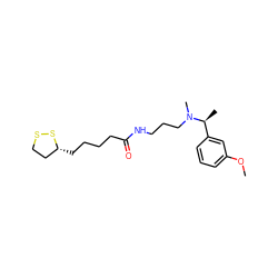 COc1cccc([C@H](C)N(C)CCCNC(=O)CCCC[C@@H]2CCSS2)c1 ZINC000073139268