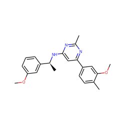 COc1cccc([C@H](C)Nc2cc(-c3ccc(C)c(OC)c3)nc(C)n2)c1 ZINC000141890208