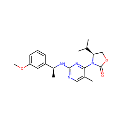 COc1cccc([C@H](C)Nc2ncc(C)c(N3C(=O)OC[C@@H]3C(C)C)n2)c1 ZINC000142054601