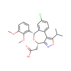 COc1cccc([C@H]2O[C@@H](CC(=O)O)c3noc(C(C)C)c3-c3ccc(Cl)cc32)c1OC ZINC000043178071