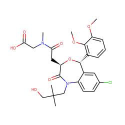 COc1cccc([C@H]2O[C@H](CC(=O)N(C)CC(=O)O)C(=O)N(CC(C)(C)CO)c3ccc(Cl)cc32)c1OC ZINC000027523281