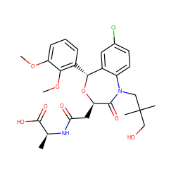 COc1cccc([C@H]2O[C@H](CC(=O)N[C@@H](C)C(=O)O)C(=O)N(CC(C)(C)CO)c3ccc(Cl)cc32)c1OC ZINC000027523279