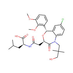 COc1cccc([C@H]2O[C@H](CC(=O)N[C@@H](CC(C)C)C(=O)O)C(=O)N(CC(C)(C)CO)c3ccc(Cl)cc32)c1OC ZINC000027522559