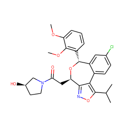 COc1cccc([C@H]2O[C@H](CC(=O)N3CC[C@@H](O)C3)c3noc(C(C)C)c3-c3ccc(Cl)cc32)c1OC ZINC000071340271