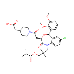 COc1cccc([C@H]2O[C@H](CC(=O)N3CCC(CC(=O)O)CC3)C(=O)N(CC(C)(C)COC(=O)C(C)C)c3ccc(Cl)cc32)c1OC ZINC000027523035