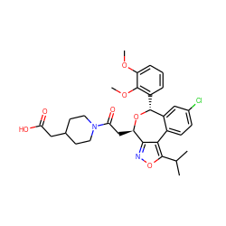COc1cccc([C@H]2O[C@H](CC(=O)N3CCC(CC(=O)O)CC3)c3noc(C(C)C)c3-c3ccc(Cl)cc32)c1OC ZINC000043178091